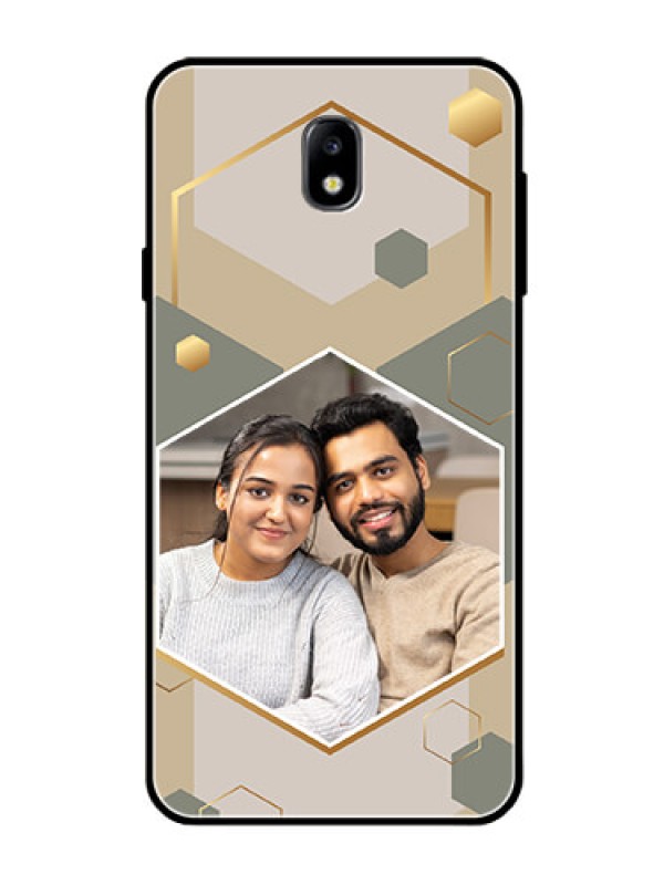 Custom Galaxy J7 Pro Photo Printing on Glass Case - Stylish Hexagon Pattern Design