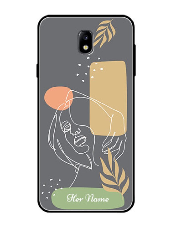 Custom Galaxy J7 Pro Custom Glass Phone Case - Gazing Woman line art Design