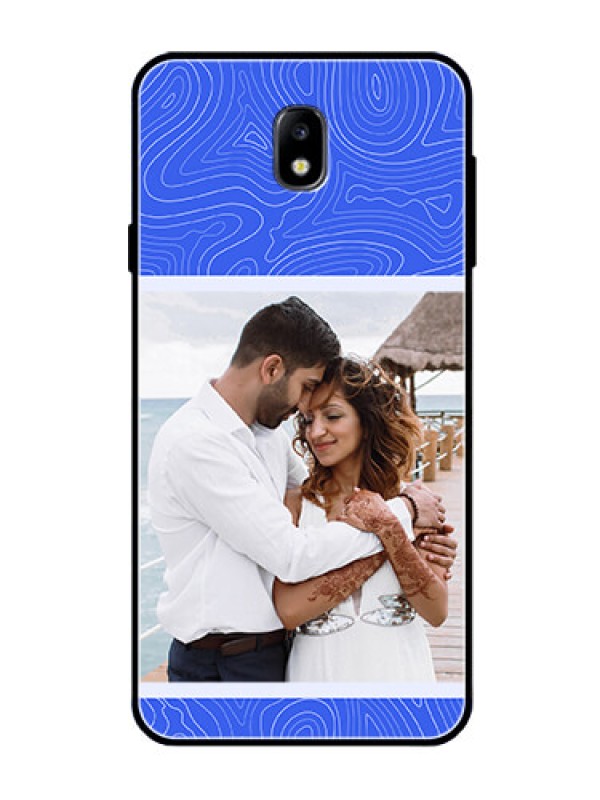 Custom Galaxy J7 Pro Custom Glass Mobile Case - Curved line art with blue and white Design