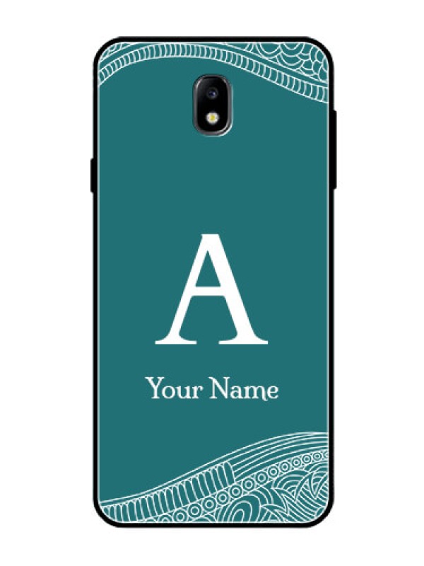 Custom Galaxy J7 Pro Personalized Glass Phone Case - line art pattern with custom name Design