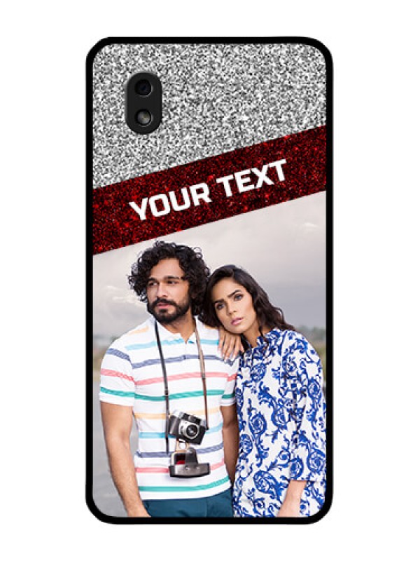 Custom Galaxy M01 Core Personalized Glass Phone Case - Image Holder with Glitter Strip Design