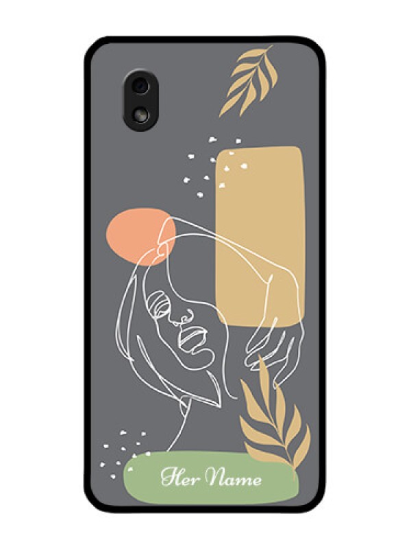 Custom Galaxy M01 Core Custom Glass Phone Case - Gazing Woman line art Design