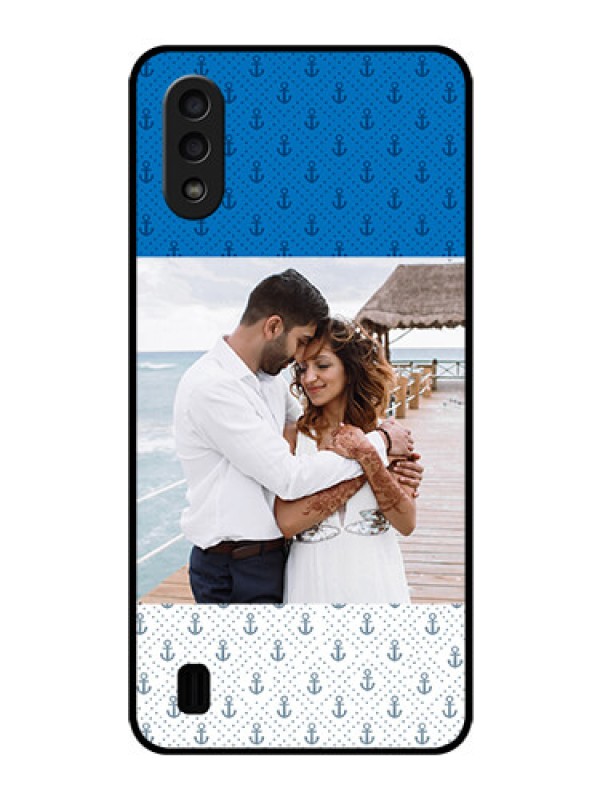 Custom Galaxy M01 Photo Printing on Glass Case - Blue Anchors Design