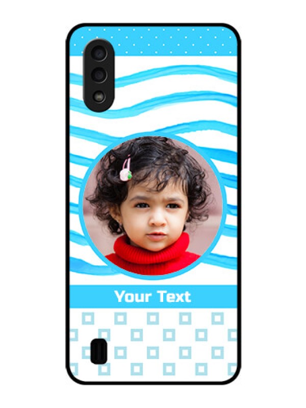 Custom Galaxy M01 Custom Glass Phone Case - Simple Blue Case Design