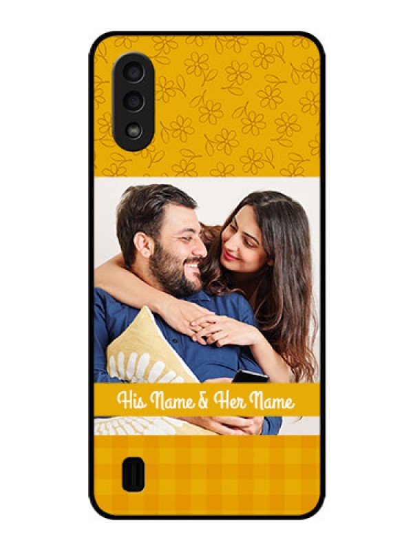 Custom Galaxy M01 Custom Glass Mobile Case - Yellow Floral Design