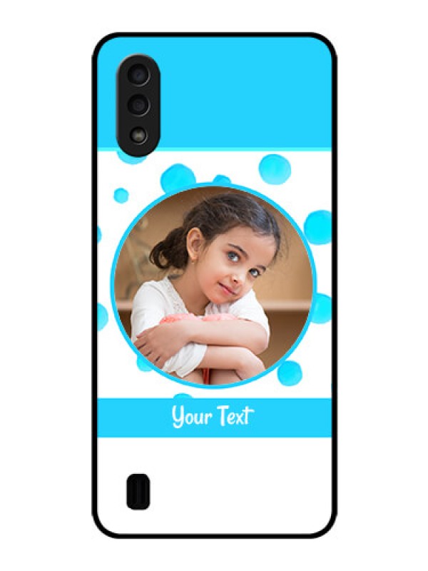 Custom Galaxy M01 Photo Printing on Glass Case - Blue Bubbles Pattern Design