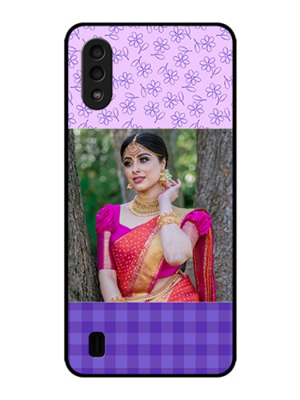 Custom Galaxy M01 Custom Glass Phone Case - Purple Floral Design