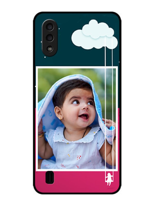 Custom Galaxy M01 Custom Glass Phone Case - Cute Girl with Cloud Design