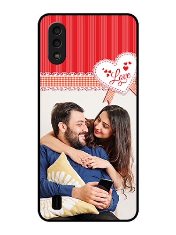Custom Galaxy M01 Custom Glass Mobile Case - Red Love Pattern Design