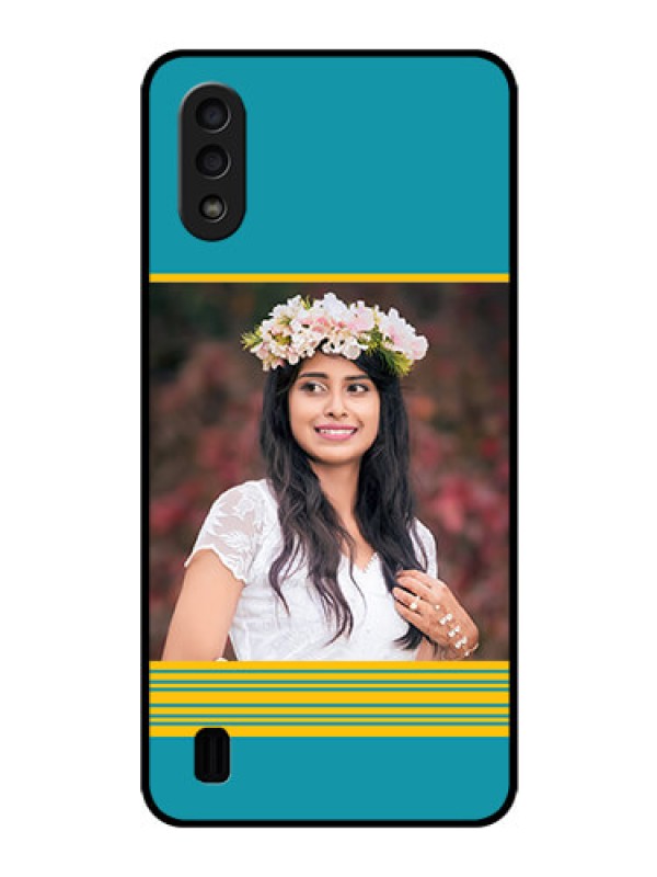 Custom Galaxy M01 Custom Glass Phone Case - Yellow & Blue Design