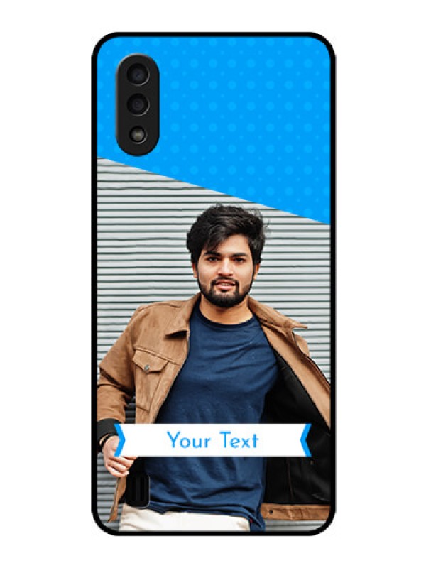 Custom Galaxy M01 Photo Printing on Glass Case - Simple Blue Color Design