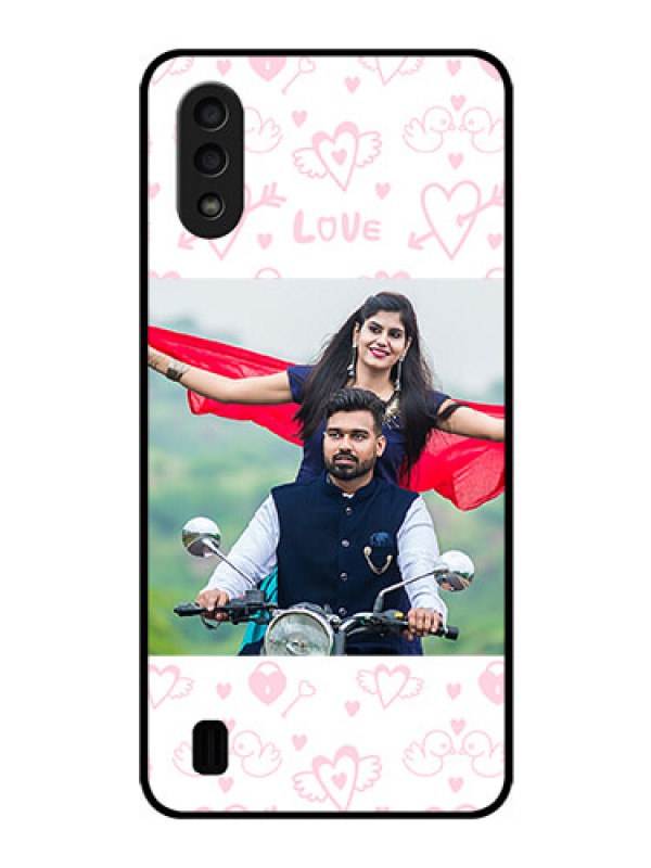 Custom Galaxy M01 Custom Glass Mobile Case - Pink Flying Heart Design