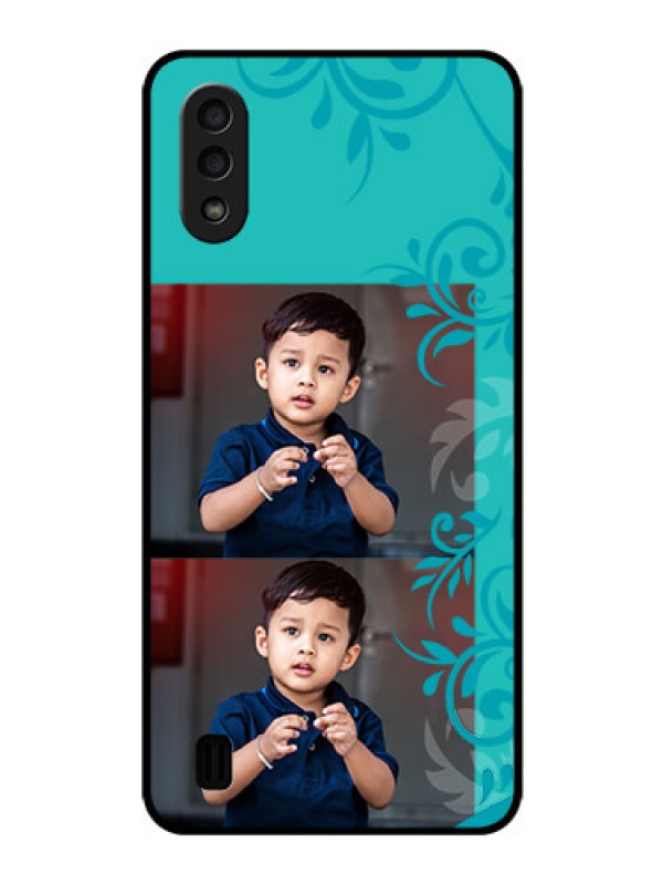 Custom Galaxy M01 Personalized Glass Phone Case - with Photo and Green Floral Design