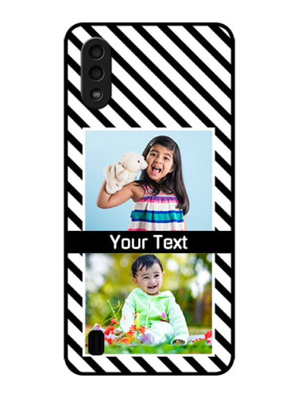 Custom Galaxy M01 Photo Printing on Glass Case - Black And White Stripes Design