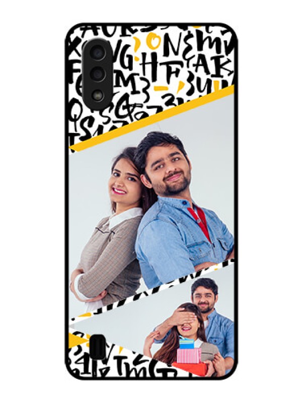 Custom Galaxy M01 Custom Glass Mobile Case - Letters Pattern Design