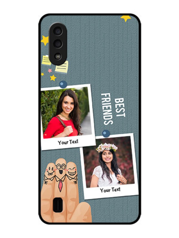 Custom Galaxy M01 Personalized Glass Phone Case - Sticky Frames and Friendship Design