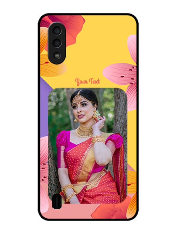 Custom Galaxy M01 Custom Glass Mobile Case - 3 Image With Vintage Floral Design