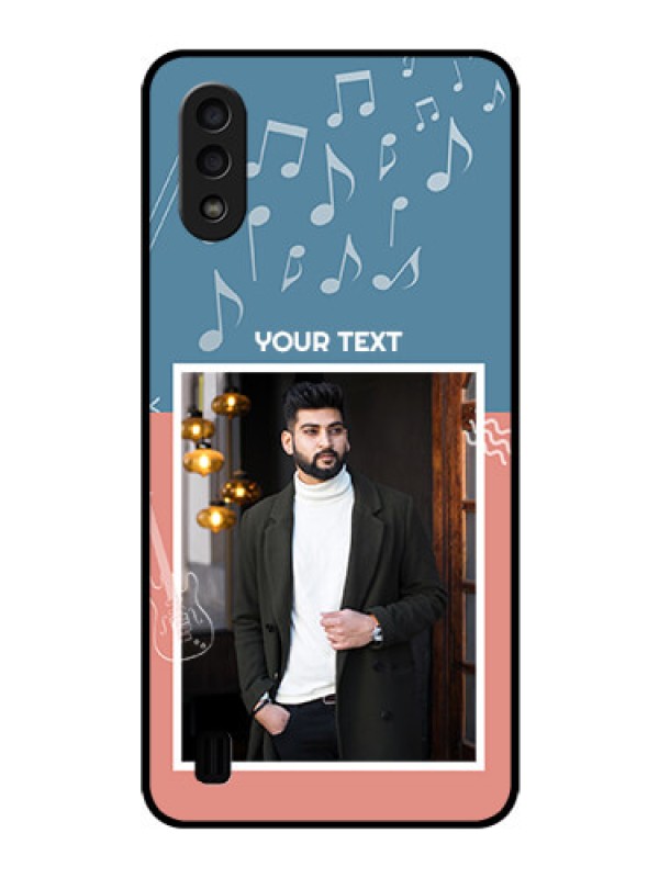 Custom Galaxy M01 Photo Printing on Glass Case - with Color Musical Note Design