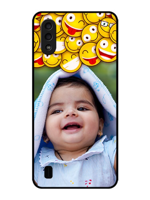 Custom Galaxy M01 Custom Glass Mobile Case - with Smiley Emoji Design