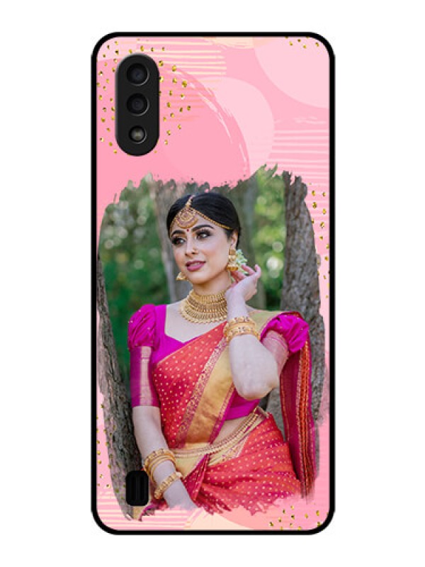 Custom Galaxy M01 Personalized Glass Phone Case - Gold Glitter Splash Design