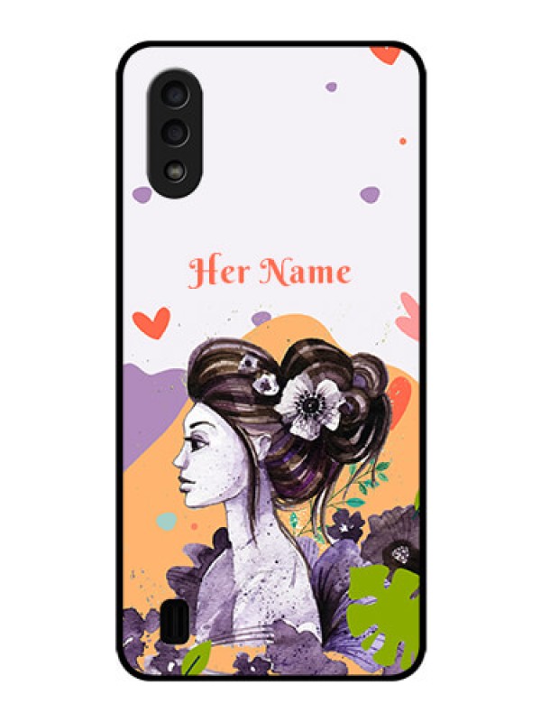 Custom Galaxy M01 Personalized Glass Phone Case - Woman And Nature Design