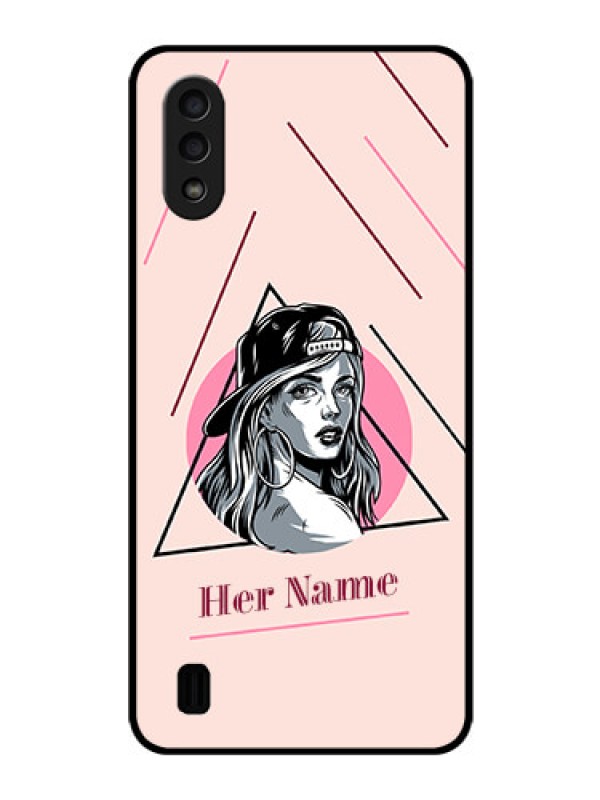 Custom Galaxy M01 Personalized Glass Phone Case - Rockstar Girl Design