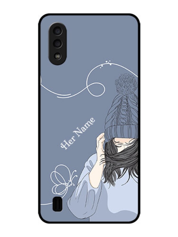 Custom Galaxy M01 Custom Glass Mobile Case - Girl in winter outfit Design