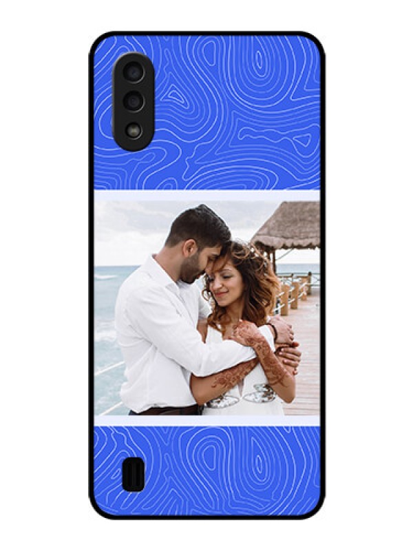 Custom Galaxy M01 Custom Glass Mobile Case - Curved line art with blue and white Design
