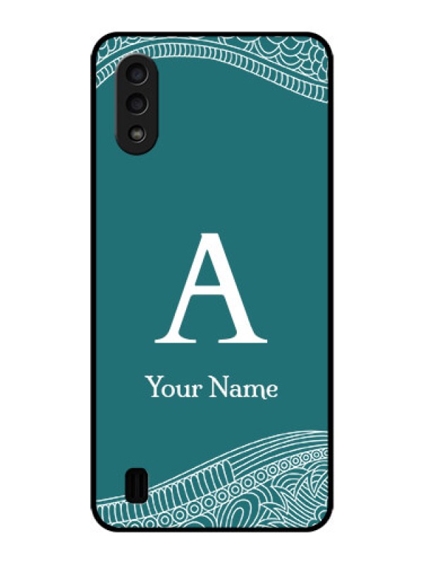Custom Galaxy M01 Personalized Glass Phone Case - line art pattern with custom name Design
