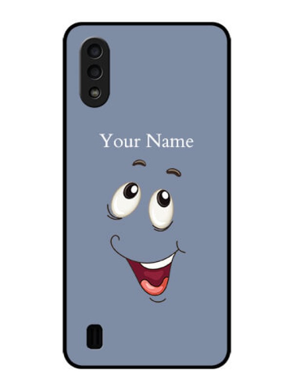 Custom Galaxy M01 Photo Printing on Glass Case - Laughing Cartoon Face Design