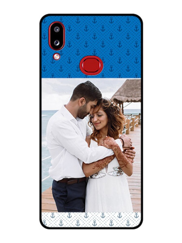 Custom Galaxy M01s Photo Printing on Glass Case - Blue Anchors Design