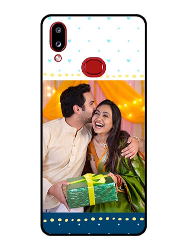 Custom Galaxy M01s Personalized Glass Phone Case - White and Blue Abstract Design