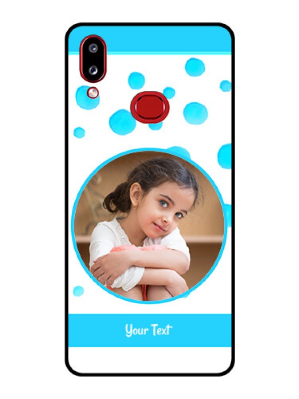 Custom Galaxy M01s Photo Printing on Glass Case - Blue Bubbles Pattern Design
