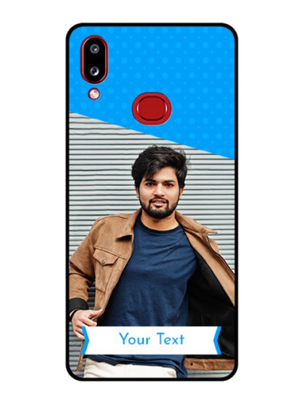 Custom Galaxy M01s Photo Printing on Glass Case - Simple Blue Color Design