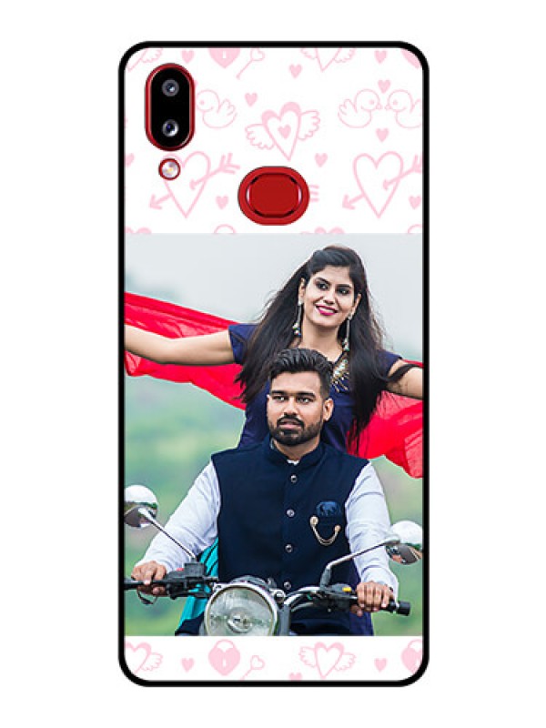 Custom Galaxy M01s Custom Glass Mobile Case - Pink Flying Heart Design