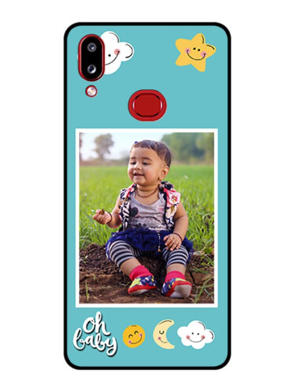 Custom Galaxy M01s Personalized Glass Phone Case - Smiley Kids Stars Design