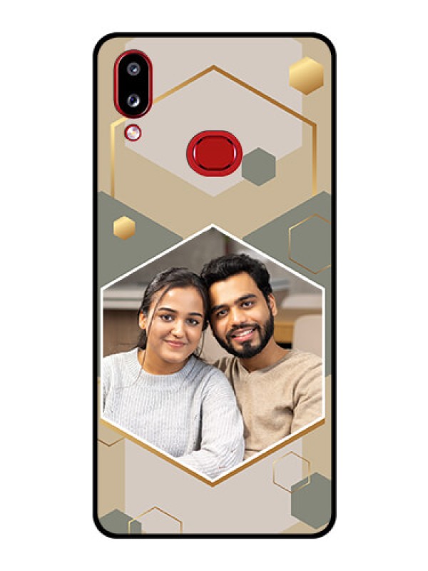 Custom Galaxy M01s Photo Printing on Glass Case - Stylish Hexagon Pattern Design