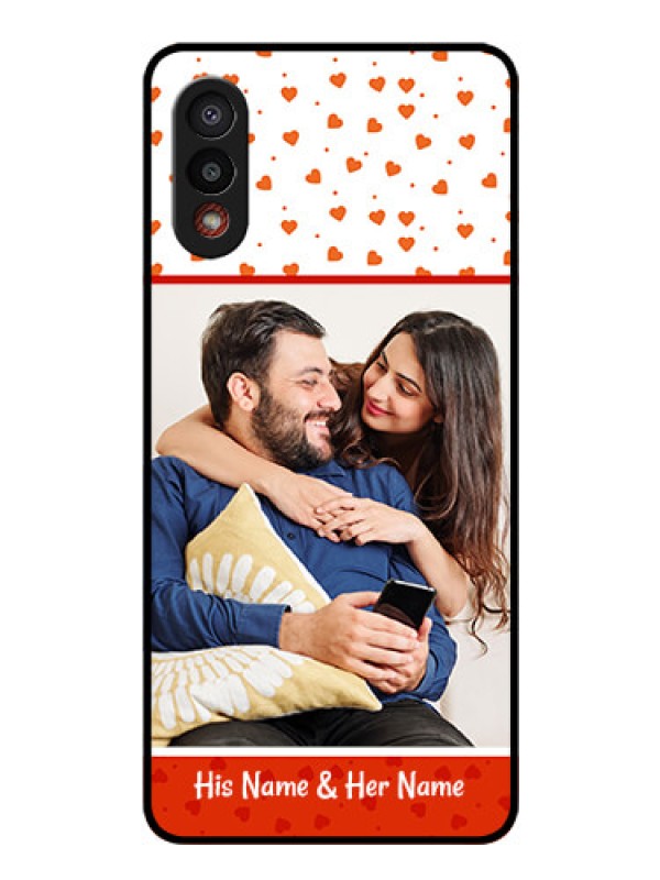 Custom Galaxy M02 Custom Glass Phone Case - Orange Love Symbol Design