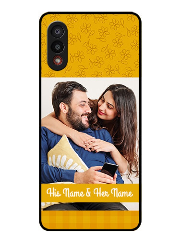 Custom Galaxy M02 Custom Glass Mobile Case - Yellow Floral Design