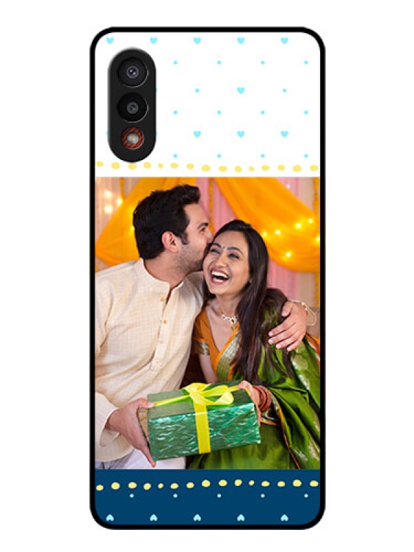 Custom Galaxy M02 Personalized Glass Phone Case - White and Blue Abstract Design