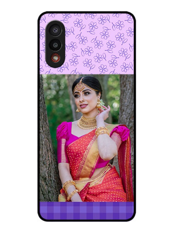 Custom Galaxy M02 Custom Glass Phone Case - Purple Floral Design