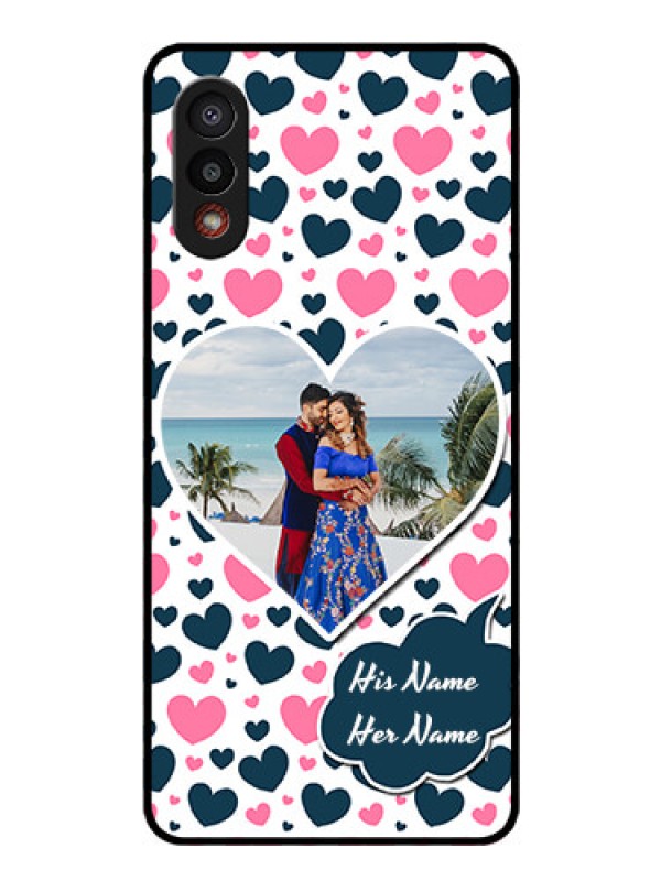 Custom Galaxy M02 Custom Glass Phone Case - Pink & Blue Heart Design