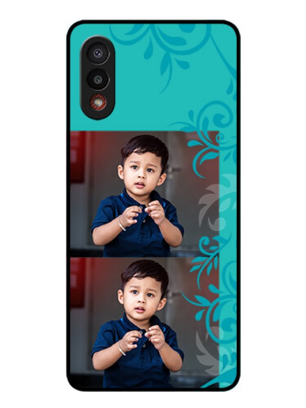 Custom Galaxy M02 Personalized Glass Phone Case - with Photo and Green Floral Design 