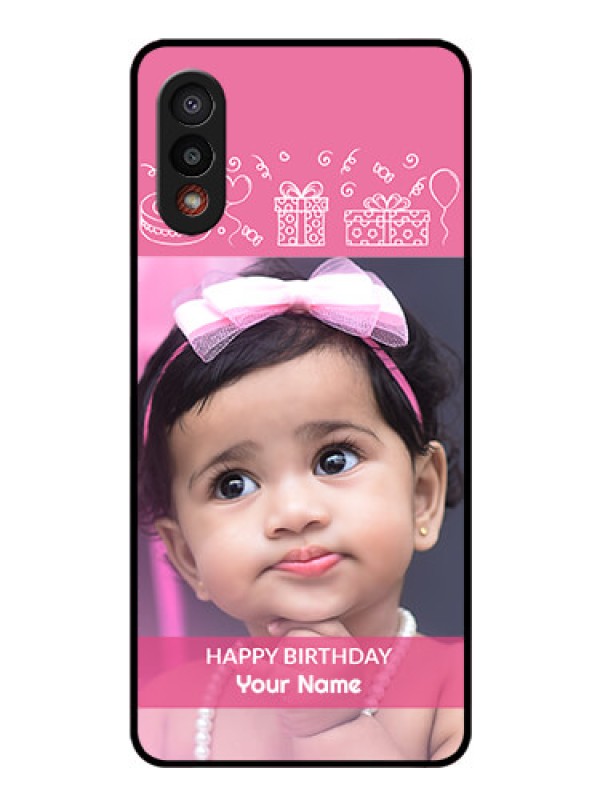 Custom Galaxy M02 Photo Printing on Glass Case - with Birthday Line Art Design