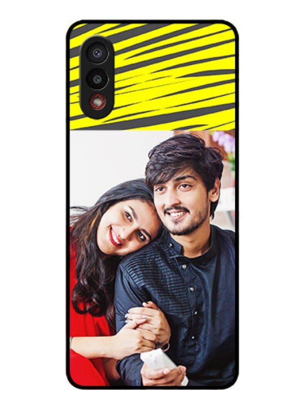 Custom Galaxy M02 Photo Printing on Glass Case - Yellow Abstract Design