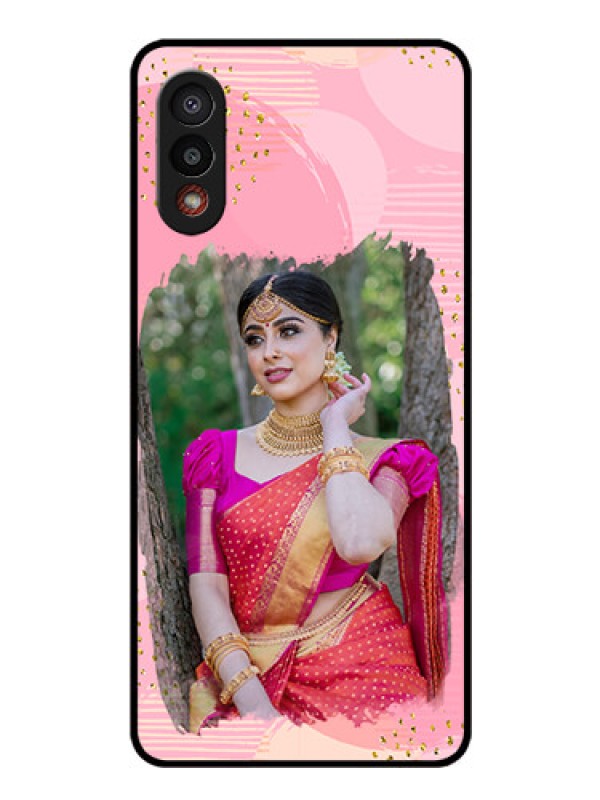 Custom Galaxy M02 Personalized Glass Phone Case - Gold Glitter Splash Design