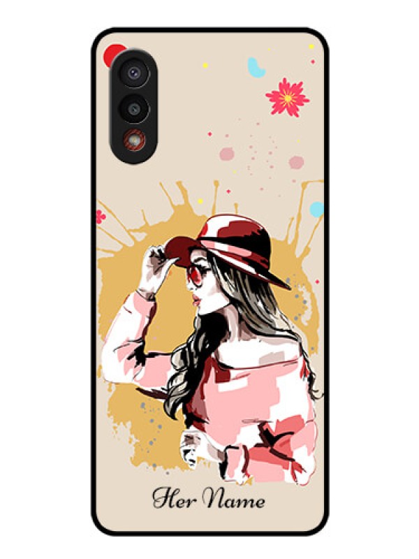 Custom Galaxy M02 Photo Printing on Glass Case - Women with pink hat Design