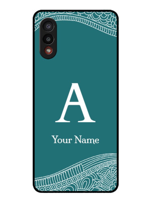 Custom Galaxy M02 Personalized Glass Phone Case - line art pattern with custom name Design