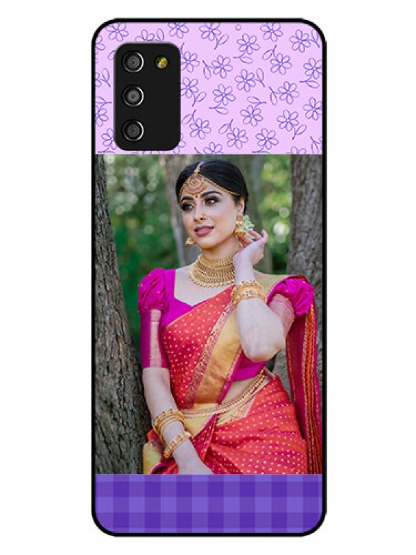 Custom Galaxy M02s Custom Glass Phone Case  - Purple Floral Design