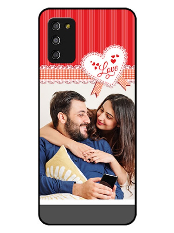 Custom Galaxy M02s Custom Glass Mobile Case  - Red Love Pattern Design